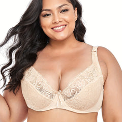 Sexy Bra Women's Plus Solid Contrast Lace Underwire Light Padding