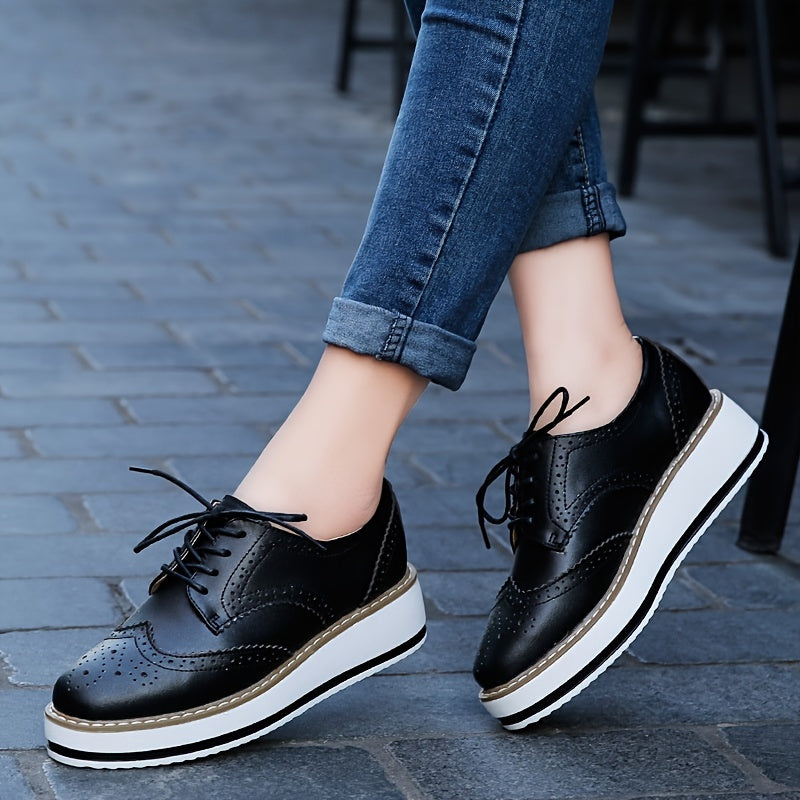 Women's Lace Up Loafer Shoes Lightweight Faux Leather Shoes