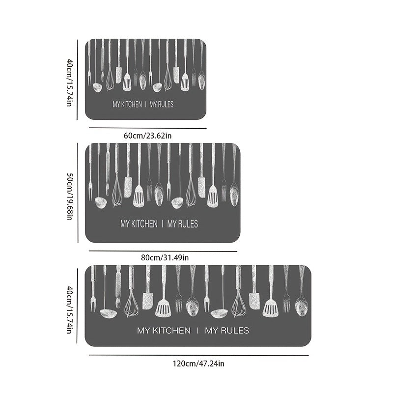 Spatula & Letter Kitchen Rug Waterproof Mat