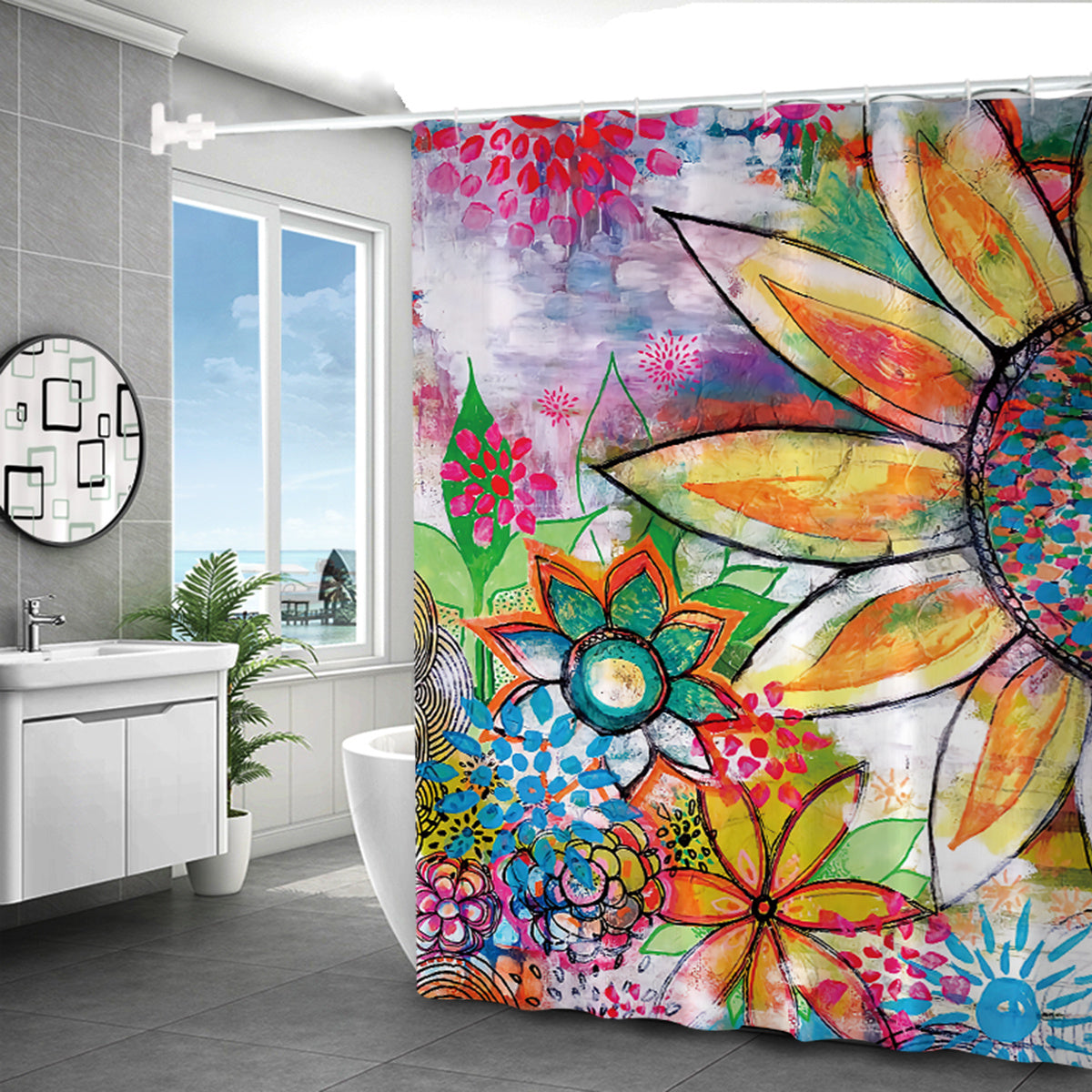 Colorful Flower Shower Curtain - Waterproof and Mildew Proof