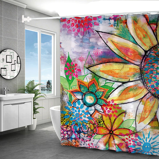 Colorful Flower Shower Curtain - Waterproof and Mildew Proof