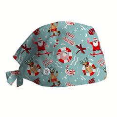 Christmas Cartoon Print Work Hat Elastic Nurse Cap Adjustable Scrub Hats
