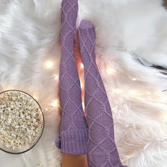 Argyle Calf Socks Pompom Decor Warm Knee High Socks Women's