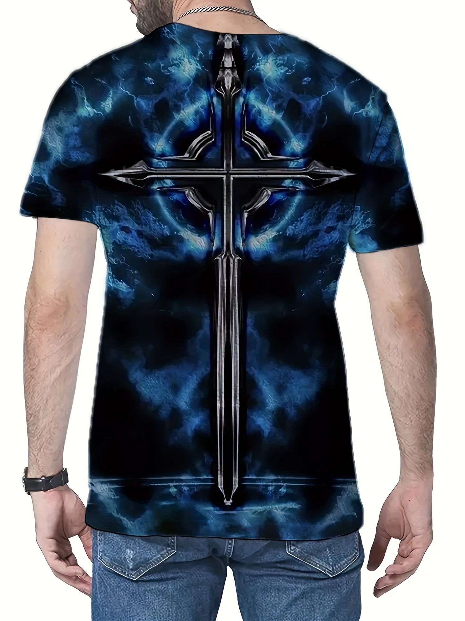 Men's Cross Pattern Sports T Shirt Round Neck Tee Shirt