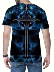 Men's Cross Pattern Sports T Shirt Round Neck Tee Shirt