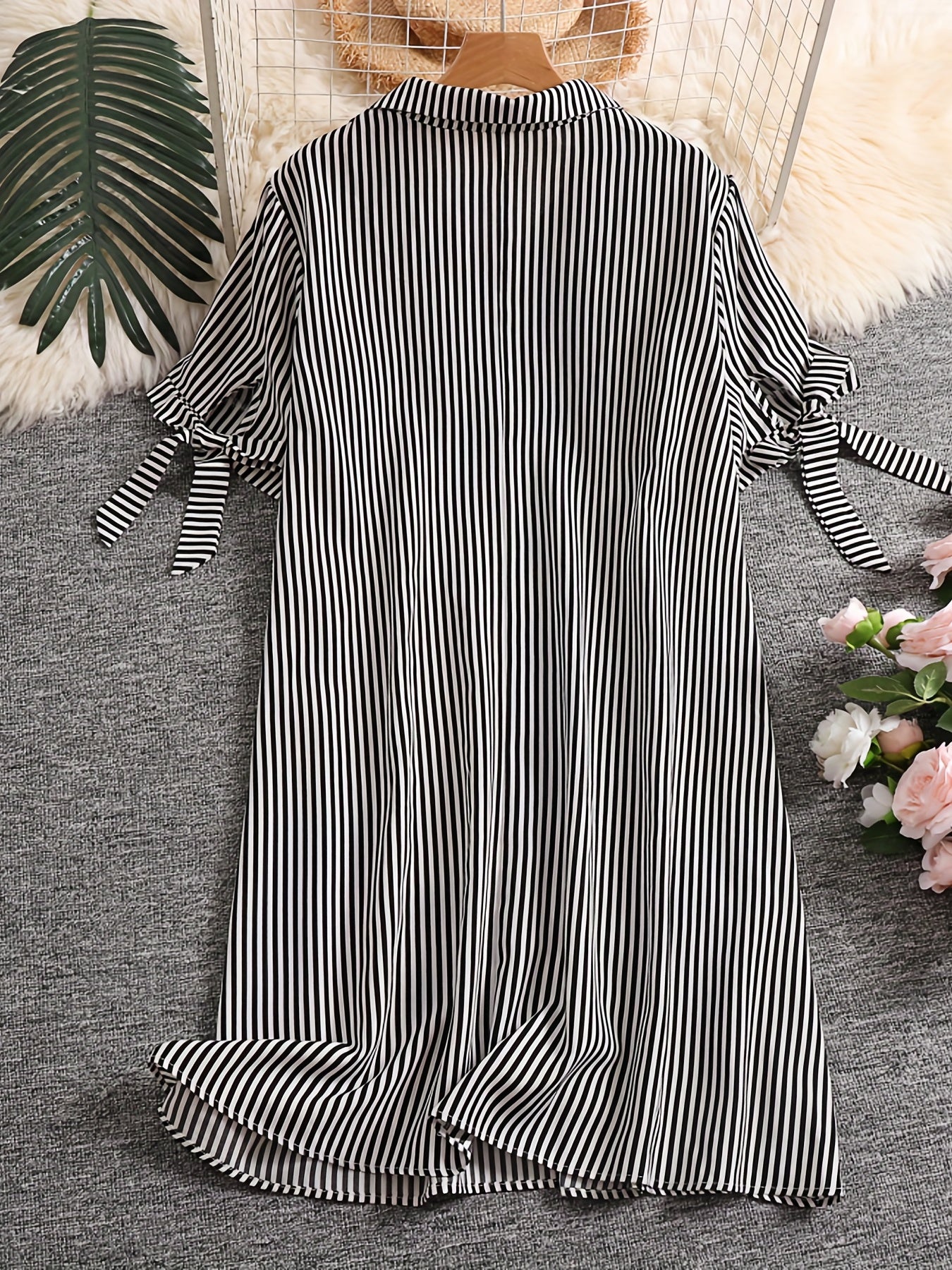 Casual Dress Women's Plus Stripe Print Knot Short Sleeve Polo Neck