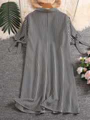 Casual Dress Women's Plus Stripe Print Knot Short Sleeve Polo Neck