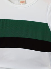 Boys 2pcs T shirt & Shorts Set Stripe Print Crew Neck Top Casual Summer