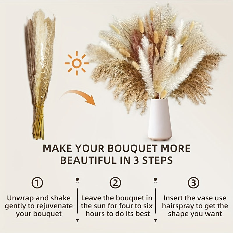 60pcs Natural Dried Pampas Grass Bouquet for Boho Home Decor & Wedding