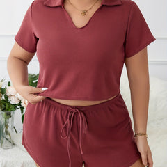 Solid Waffle Knit Crop Top & Shorts Pajama Set