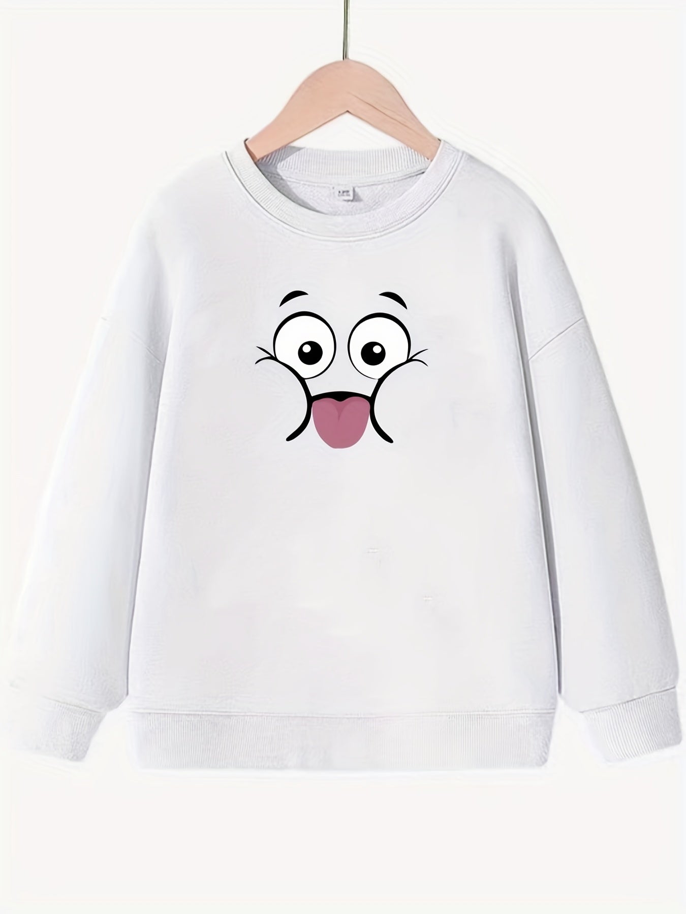Girls Creative Face Crew Neck Sweatshirt Top