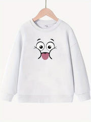 Girls Creative Face Crew Neck Sweatshirt Top