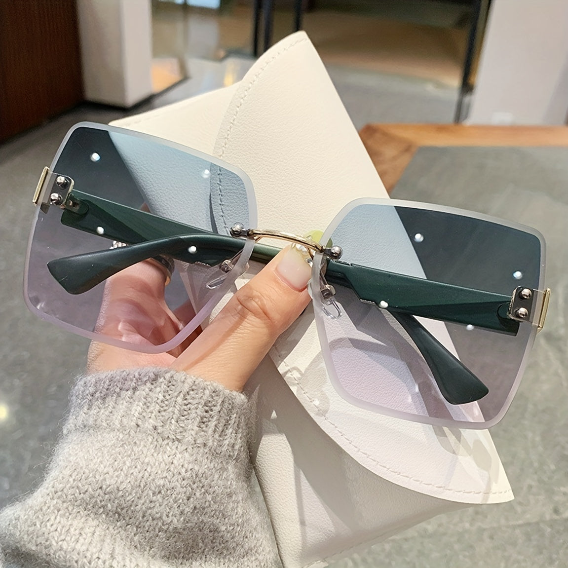 Square Rimless Sunglasses Gradient UV400