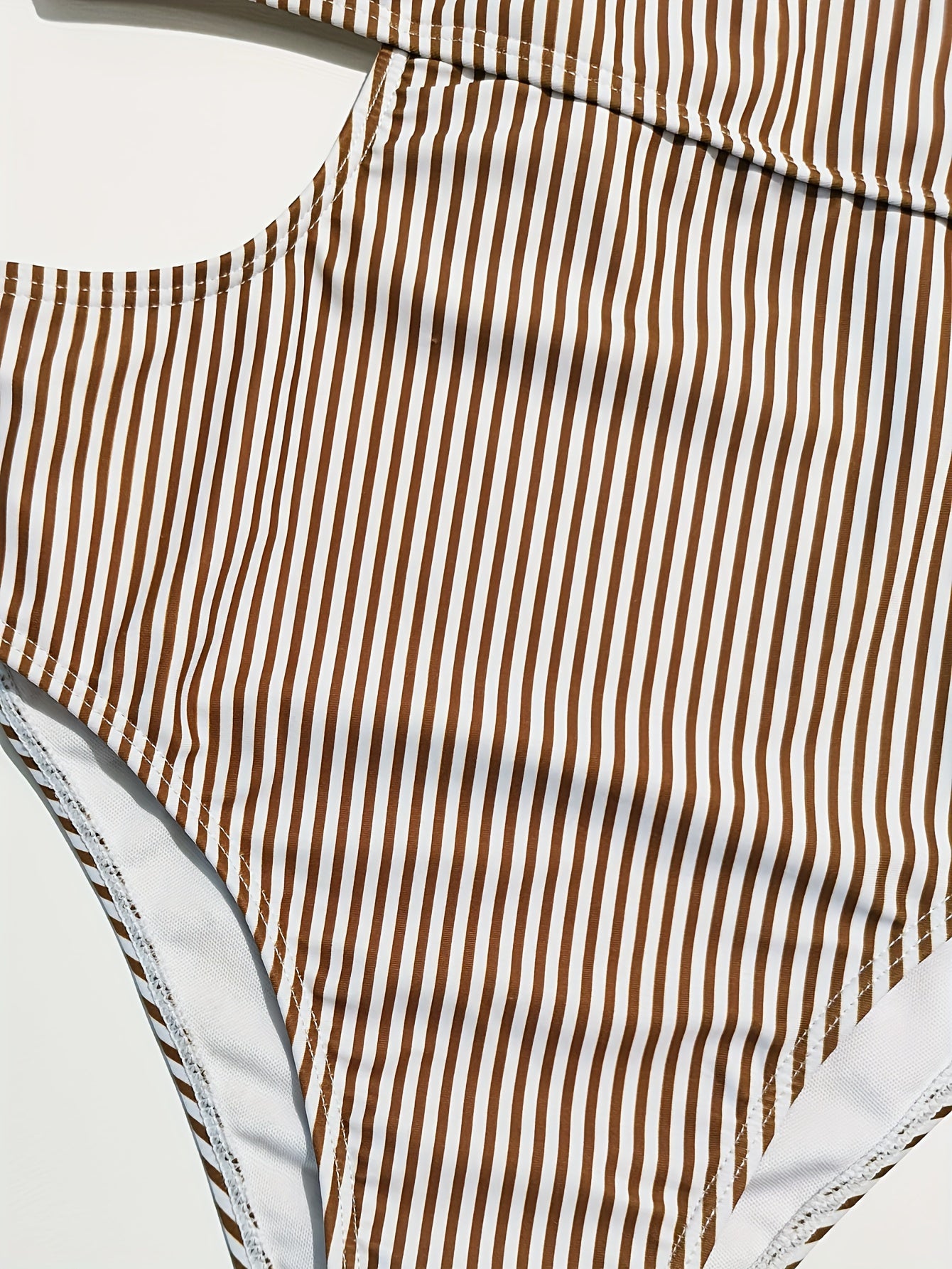 Ruffled Shoulder Striped Print Swimsuit One Piece