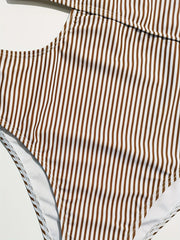 Ruffled Shoulder Striped Print Swimsuit One Piece