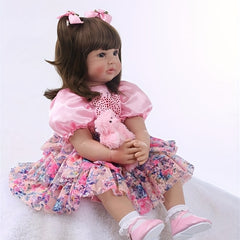 24 Inch Reborn Doll Girl Princess Long Hair Pink Skirt Lifelike