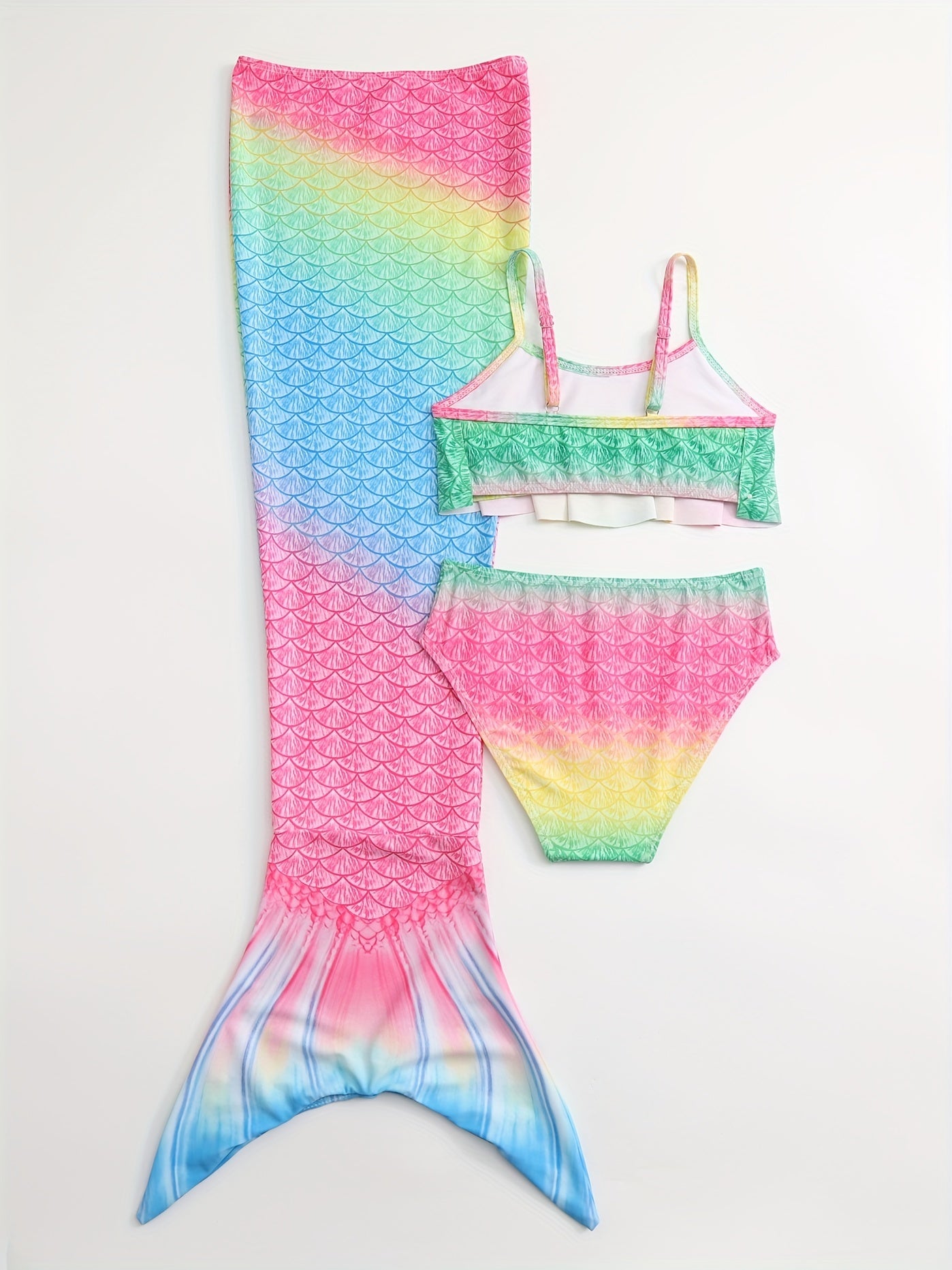 Toddler Girls Fish Scale Bikini Swimsuit Set Mermaid Tail Costume