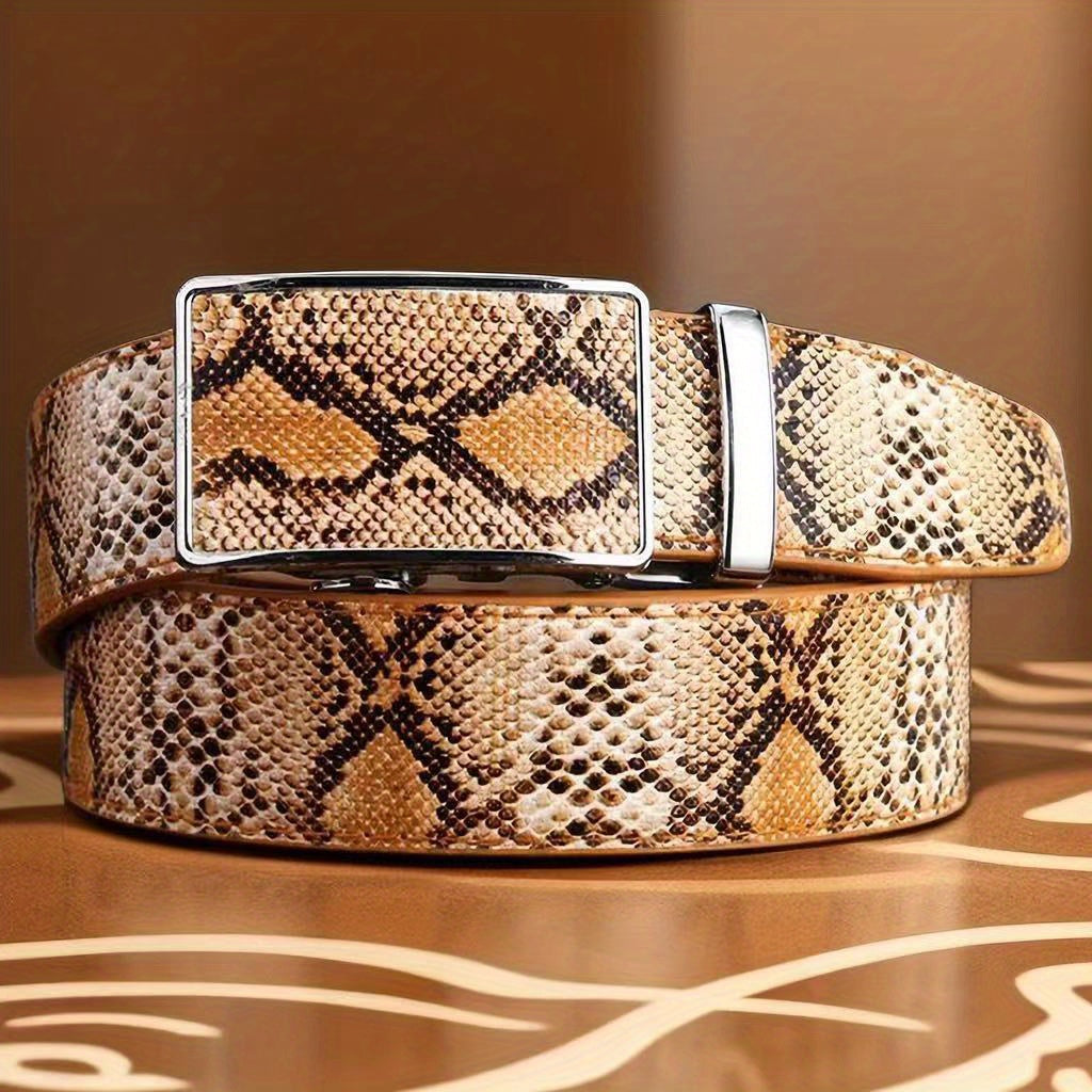 Snakeskin Automatic Buckle Leather Belt Cowhide Business Belt For Men