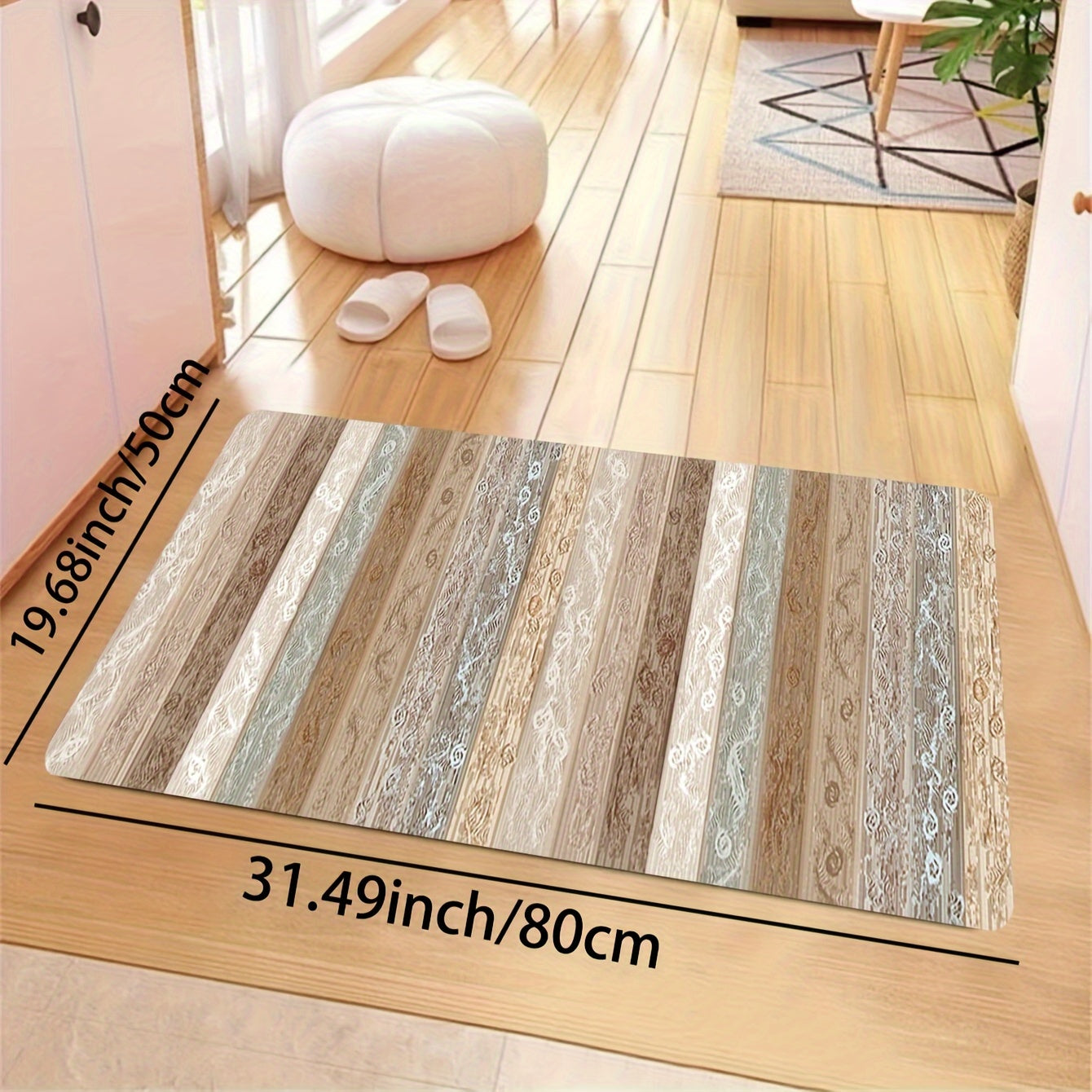 Minimalist Area Rug Wooden Striped Pattern Washable Mat for Bedroom Living Room