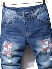 Embroidered Distressed Jeans Men's Casual Street Style Denim Pants