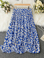 Boho Floral Print Maxi Skirt Women's Plus Size Elastic High Rise