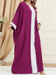 Kaftan Dress Lace Trim Batwing Sleeve Maxi Dress