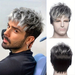 Men Short Straight Wig Heat Resistant Synthetic Wig