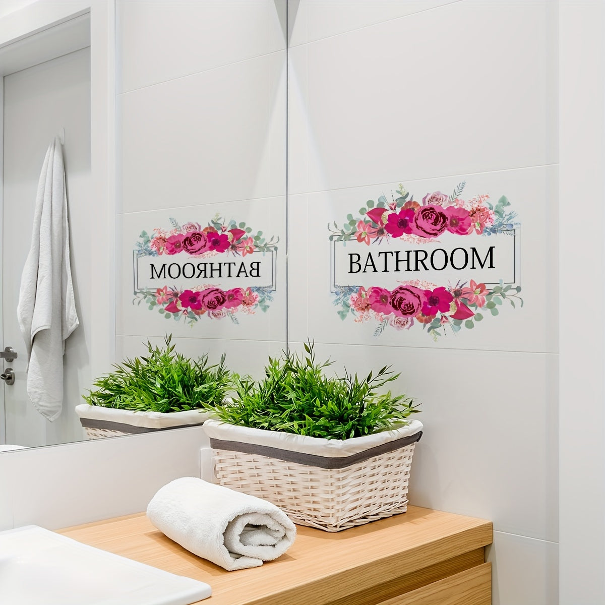 Bathroom Flowers Wall Sticker Toilet Decor Self-adhesive Removable