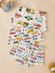 3pcs Boys Boxer Briefs Colorful Cars Print Underwear