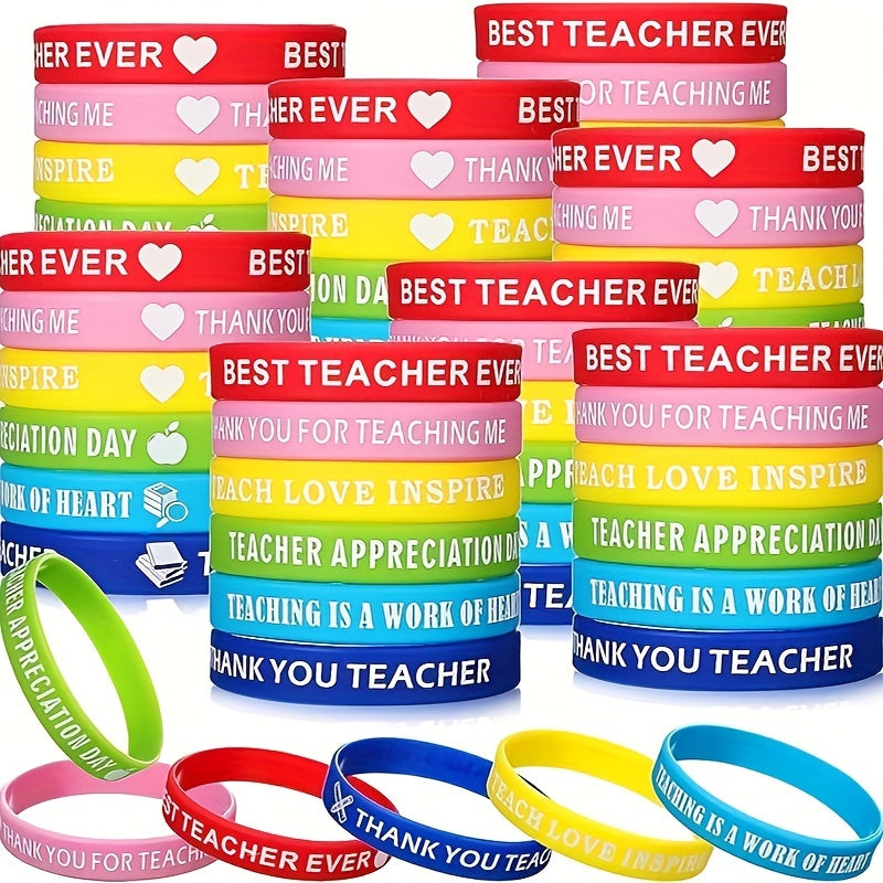 48 Pcs Teacher Appreciation Silicone Bracelets Thank You Rubber Wristbands