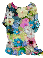 Floral Print Short Sleeve T-shirt Round Neck