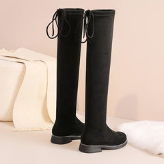 Suede Over Knee Boots Low Heel Lace Up Slip on Non-Slip Autumn Spring