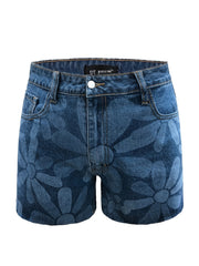 Women's Plus Floral Print High Rise Denim Shorts