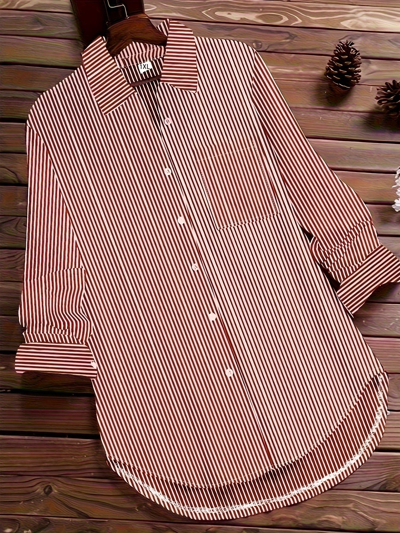 Stripe Print Button Up Long Sleeve Blouse