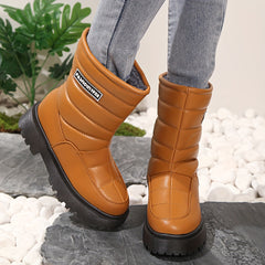 Faux Leather Fur Lined Snow Boots Waterproof Non Slip