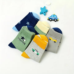 5 Pairs Boys Kids Cartoon Crew Socks Spring Autumn