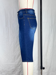 Slim Fit Cropped Jeans Slash Pockets Mid Stretch Capris Denim Pants