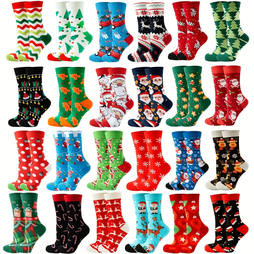6 Pairs Cartoon Christmas Print Socks Women's Stockings