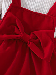 Baby Girls Autumn Romper & Skirt Set with Bow