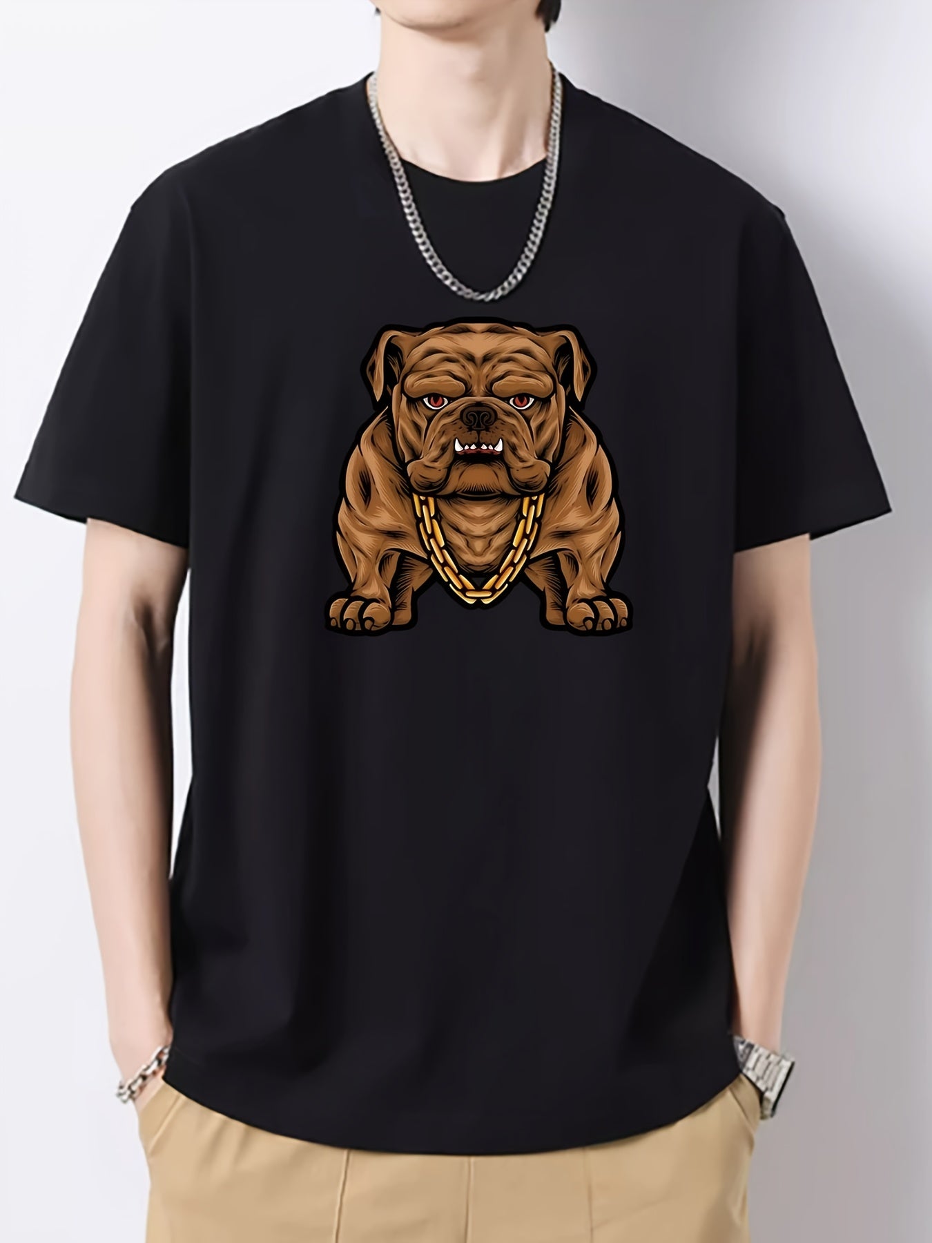 Cartoon Pug Print Men's Graphic Cotton T-shirt