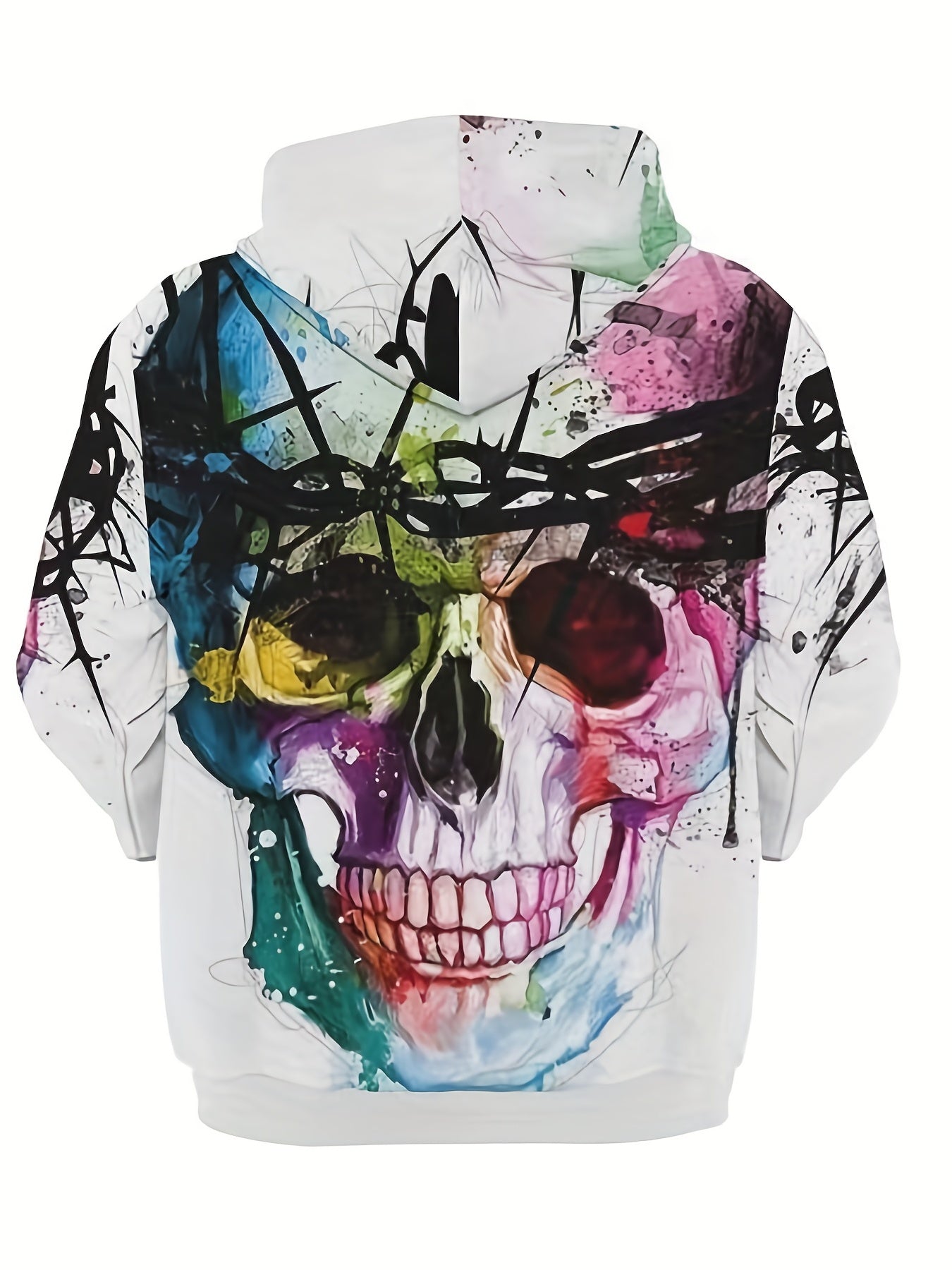 Colorful Skull Print Men's Hoodie Drawstring Pullover
