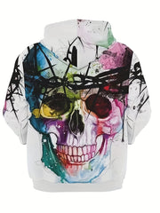 Colorful Skull Print Men's Hoodie Drawstring Pullover
