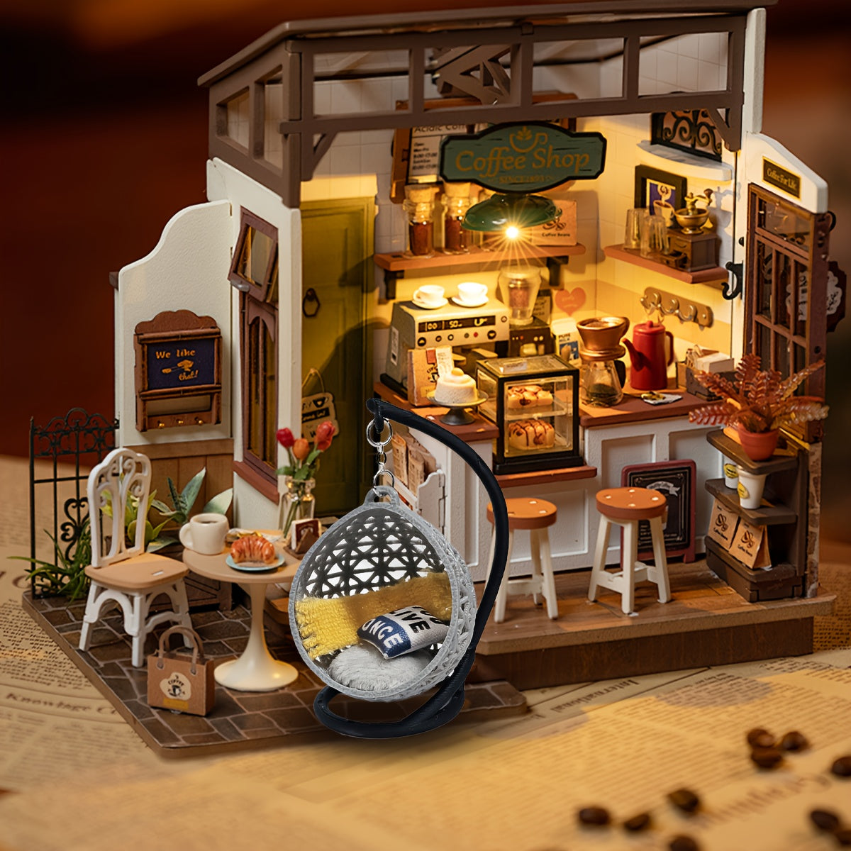 Mini Hanging Basket Chair 1pc Model ABS Resin DIY Dollhouse Swing Chair