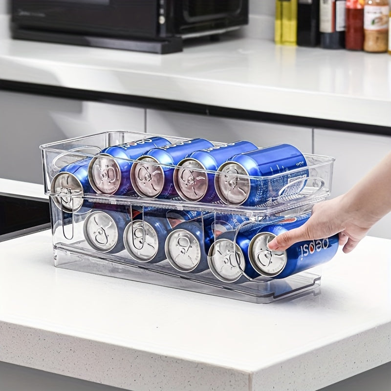Clear Refrigerator Beverage Holder Can Storage Rack Drawer, Double Layer