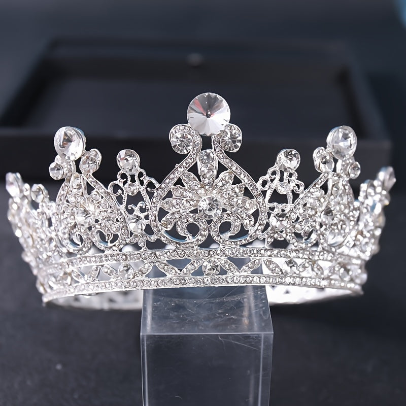 Baroque Crystal Golden Round Crowns King Queen Crown Tiara For Women