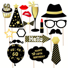 Golden 60th Birthday Party Photo Props Set of 6