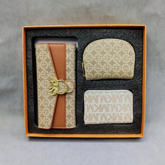 Vintage Style Women's Wallet Set Large Capacity Tri Fold Button Close