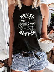 Skeleton & NEVER BETTER Print Tank Top Summer Sleeveless Top
