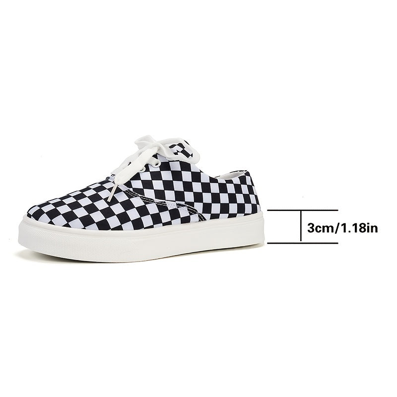 Women's Gingham Lace Up Skate Shoes Low Top Sneaker