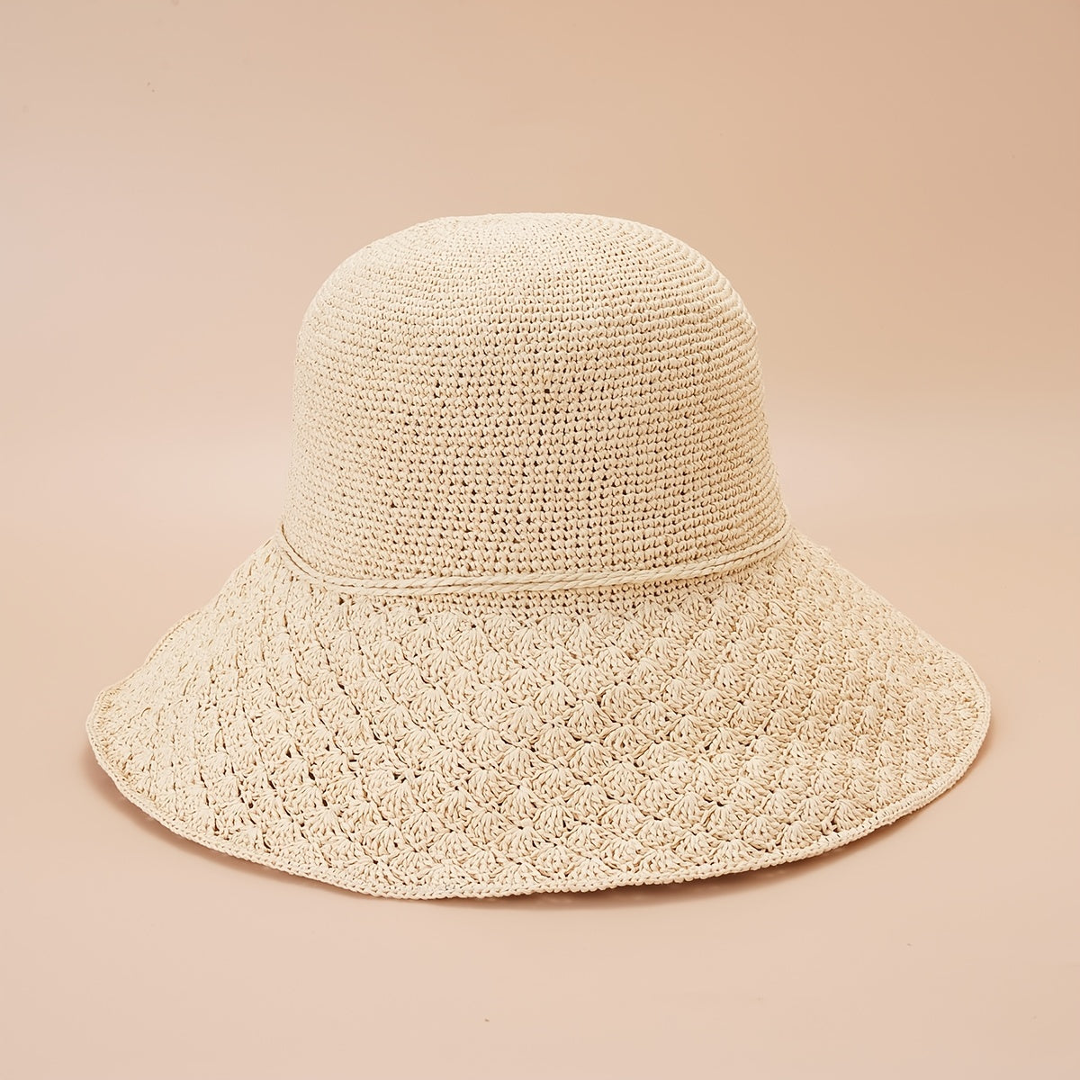 Hollow Crochet Bucket Hat Solid Sun Hat Women Fisherman Cap